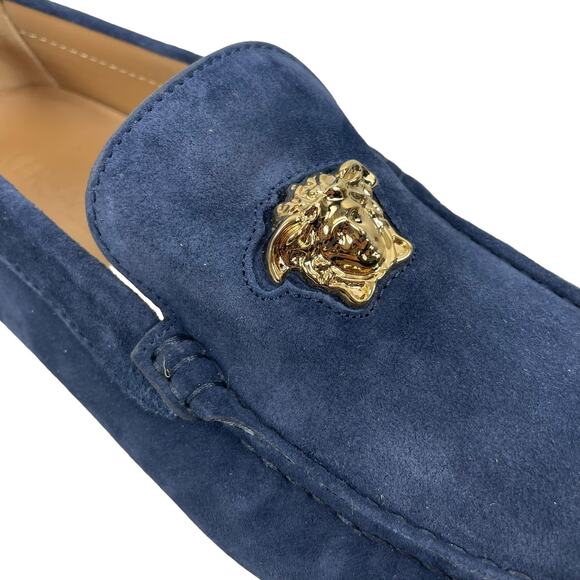 Versace La Medusa Suede Driver Loafers Moccasins Navy Blue Size 42 - Picture 5 of 12
